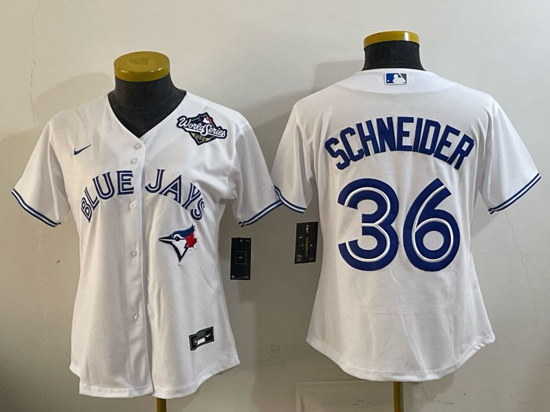 Women 2025 Nike Toronto Blue Jays #36 Schneider White Game MLB Jersey 03->women mlb jersey->Women Jersey